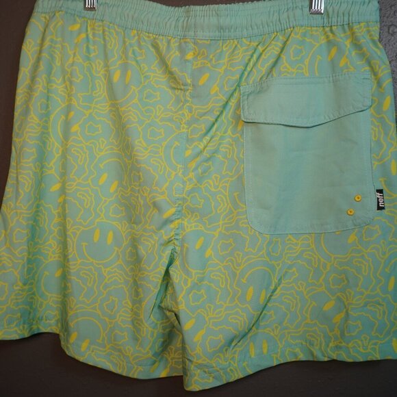 Neff Mens Lime Green And Blue Smiley Swim Board Shorts Drawstring Size XLarge - Picture 4 of 6